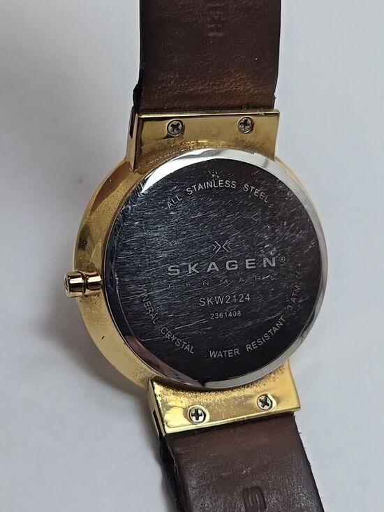 Skagen Leonora SKW2124 Women Gold Tone Crystal Bezel Black Dial Date New Battery main image 6